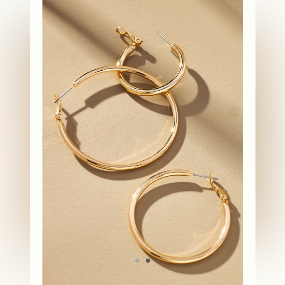 Anthropologie Classic Gold Hoop Earrings Set NWT